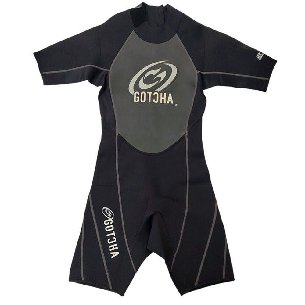 Gotcha Wetsuit 2mm Mens Small Black Neoprene Back Zipper Scuba Beach Surfing